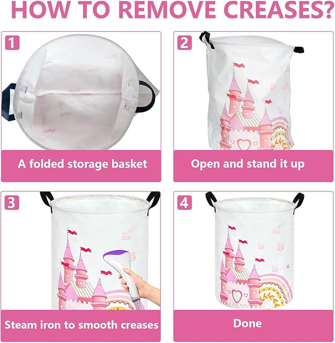 Kids Hamper Pink Castle Storage Bins Organizer Toy Box Laundry Basket Large Canvas Collapsible Chest for Home/Dorm/Kitchen/Pet/Office/Closet/Shelf/Gift Baskets