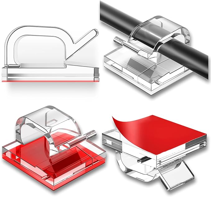 100 Pcs Cable Clips, Adhesive Cable Organizer Cord Holder Wire Clip Wire Management Self Adhesive Hooks Wire Holder for Office, Home(Transparent, 100PCS)