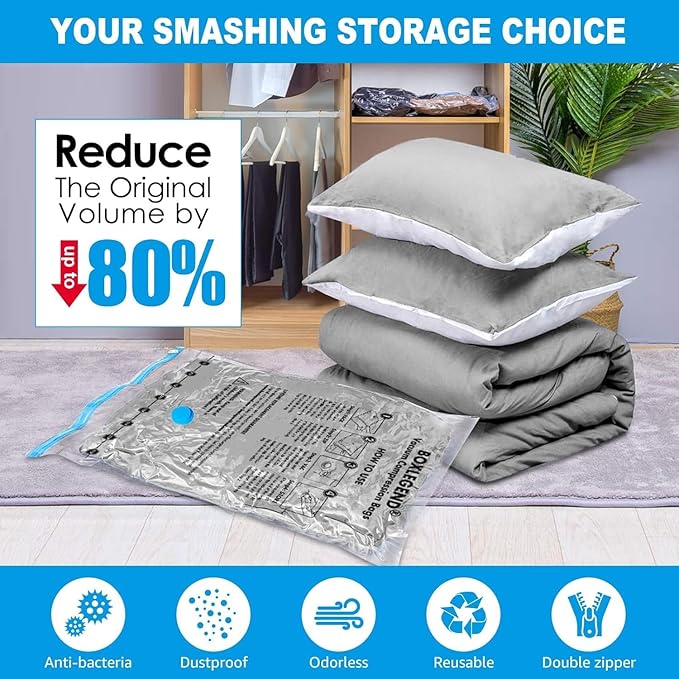 BoxLegend Vacuum Storage Bags with Hand Pump 6 Medium 19.68’’x27.56’’ Thickened Vacuum Seal Bags for Clothing Bed Sheets Pillowcases Compression Space Saving for Luggage, Backpack, Suitcase
