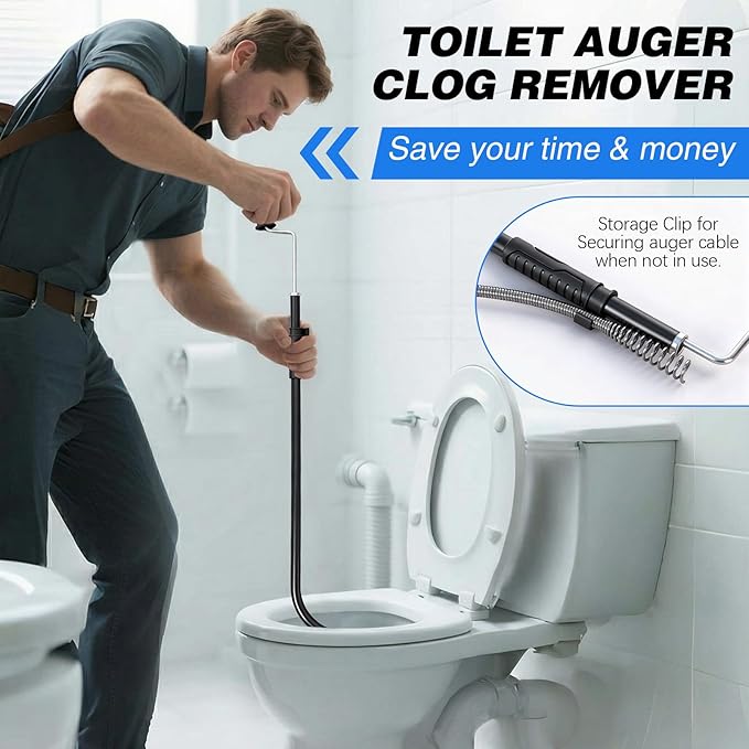 Dreyoo 2 Set 3FT Toilet Auger Heavy Duty Manual Toilet Snake Drain Clog Remover, Rust Proof Pipe Drain Snake with Scratch Free Sleeve for Unclogging Bathroom, Sinks, Kitchen, Sewers, with Gloves