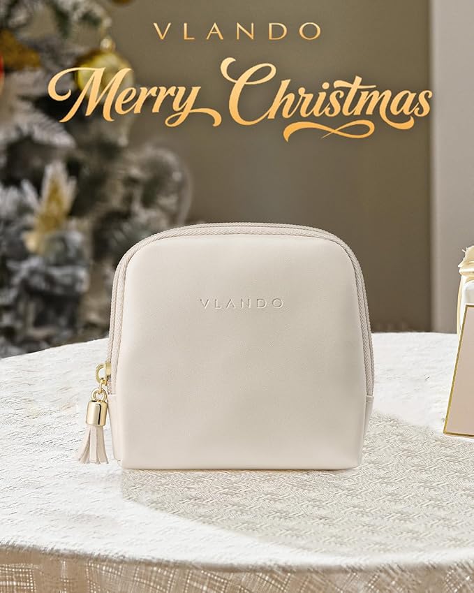 Vlando Small Travel Jewelry Case,Travel Gifts for Women,Jewelry Pouch Bags with Zipper,Velvet Jewelry Organizer Storage Bag for Bracelet Rings Earring-Cream White