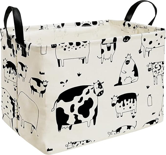 KUNRO Rectang Cow Storage Basket Gift Shelf Basket Storage Bin, Nursery Basket Organizer Box for With Handles for Room Deco