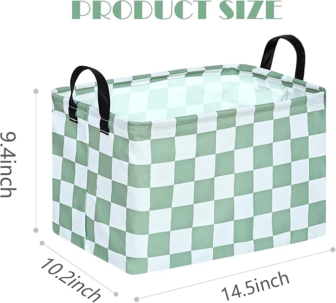Sage Checkered Storage Basket Baby Toys Organizer Bins Decorative Gifts Bakset Waterproof Nursery Hamper Women Storage Cube Kids Laundry Basket for Home/Dorm/Kitchen/Pet/Office/Closet/Shelf/