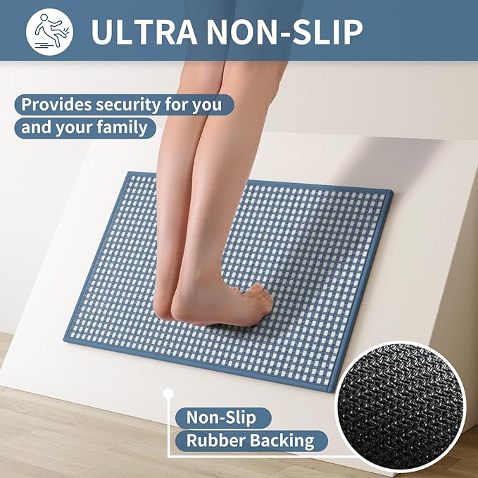 YDKGL Long Kitchen Runner Rugs Kitchen Mat Non Slip Washable, Super Absorbent Soft Chenille Braided Kitchen Mats for Floor, Rubber Backing Kitchen Floor Sink Standing Mat, Easy Clean, Blue 17"x71"
