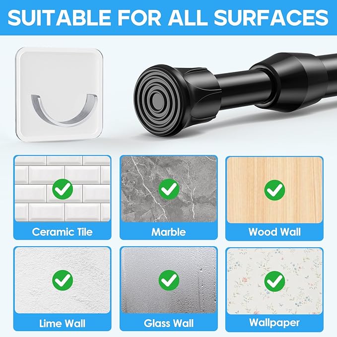2pack Tension Curtain Rod 27 to 38 Inch, Black Spring Tension Rods Curtain Rods Adjustable Spring Rod Extendable Tension Rod for Kitchen