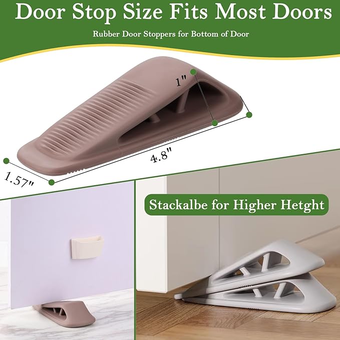 Fursafe&Q Rubber Door Stoppers for Bottom of Door, Door Stop Wedge with Holder, Heavy Duty Doorstops 4 Pack, Wall Protector for Home & Office & School & Commercial Doorstop Keep Open Stack Brown
