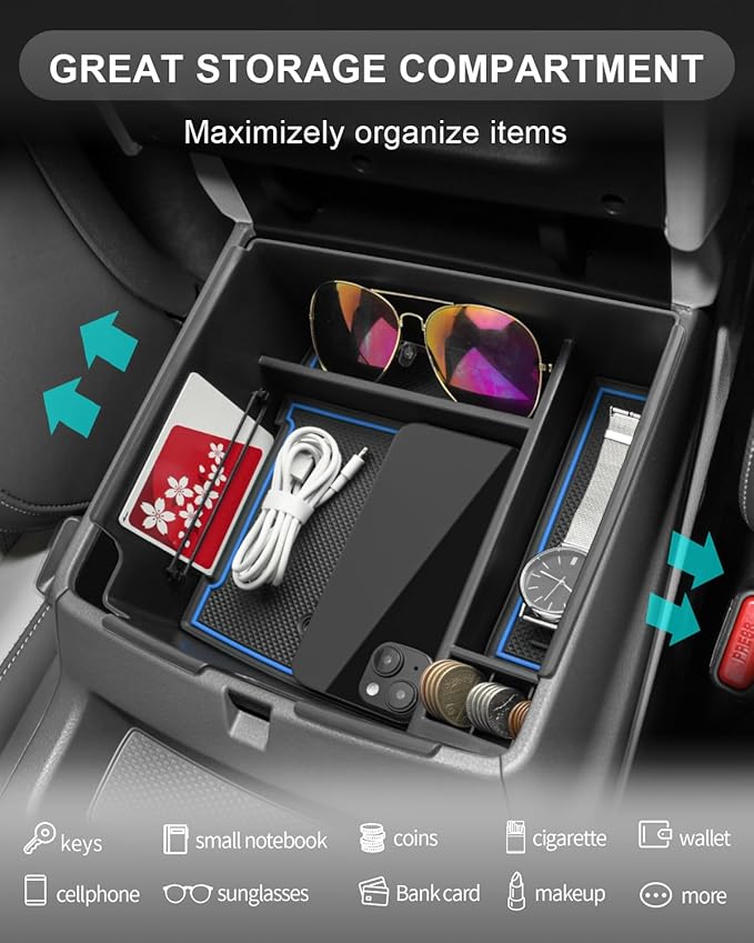 CDEFG for 2025 Kia Carnival Center Console Organizer Tray 2022-2025 Kia Carnival LX LXS EX SX SX Prestige Accessories Middle Console Organizer 2025 Carnival Armrest Storage Box(Blue)