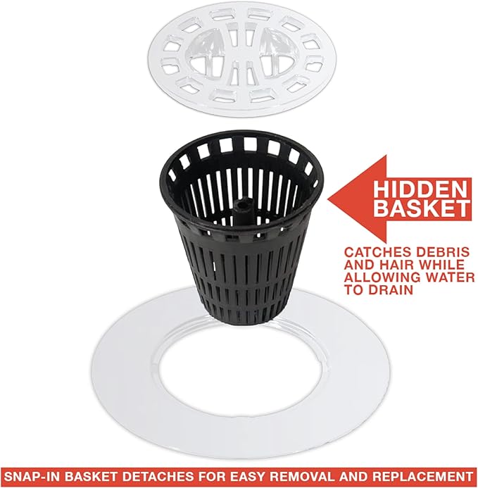 DANCO Hair Catcher for Stand-Alone Shower Drain Cover | 3-inch Shower Drain Openings | Strainer Snare | White (10533) (Pack of 2)