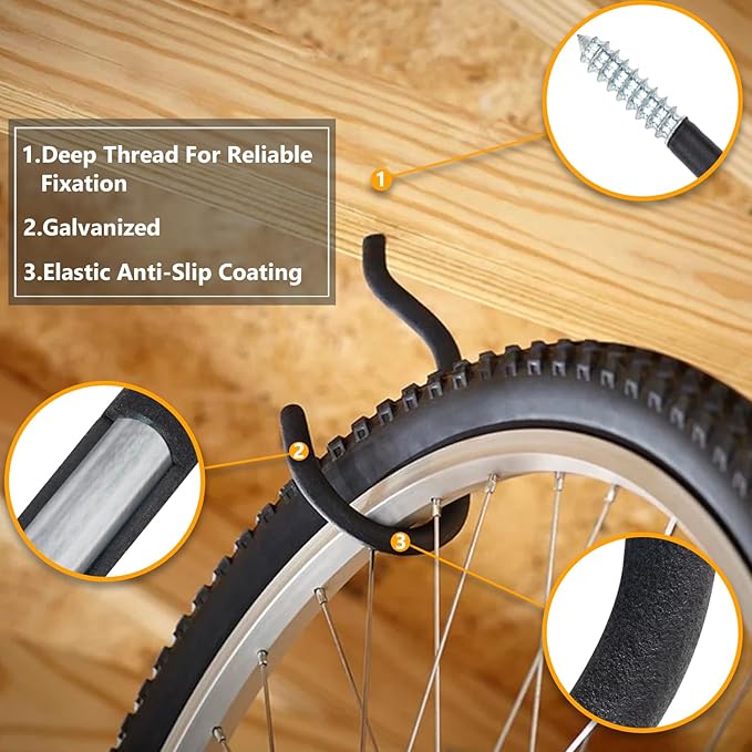 KURUI 9 in Mountain Bike Hooks for Garage Ceiling, Heavy Duty Bicycle Hangers for Hanging, Large Screw Hooks for Garage Ceiling Wall, No Drill Ceiling Hooks for Hanging Outdoor String Lights Plants