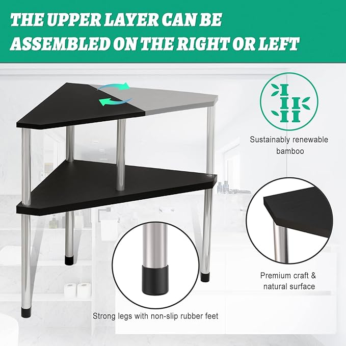 Weenson Bathroom Counter Organizer Over Sink for Toiletries, Makeup, Kitchen Countertop Organizer Spice Rack for Salt, 2-Tier Corner Counter Shelf for Coffee Area Storage Dresser Table(Black)