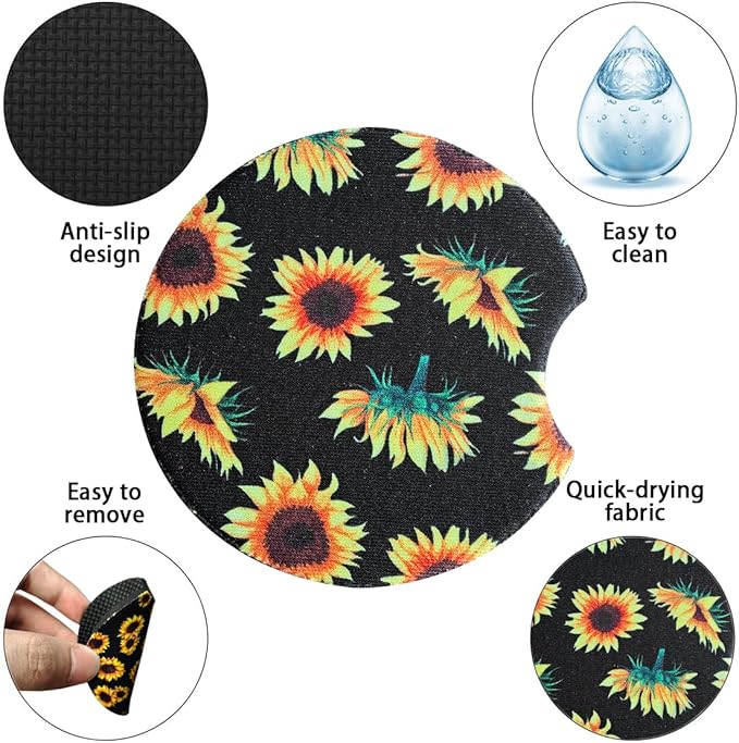 Moly Magnolia 2 Pack Car Coasters for Drinks Absorbent - 2.75 Inch Cute Car Cup Holder Coasters for Women, Removable Cup Holder Coaster for Women Girls, Car Interior Accessories (Style J)