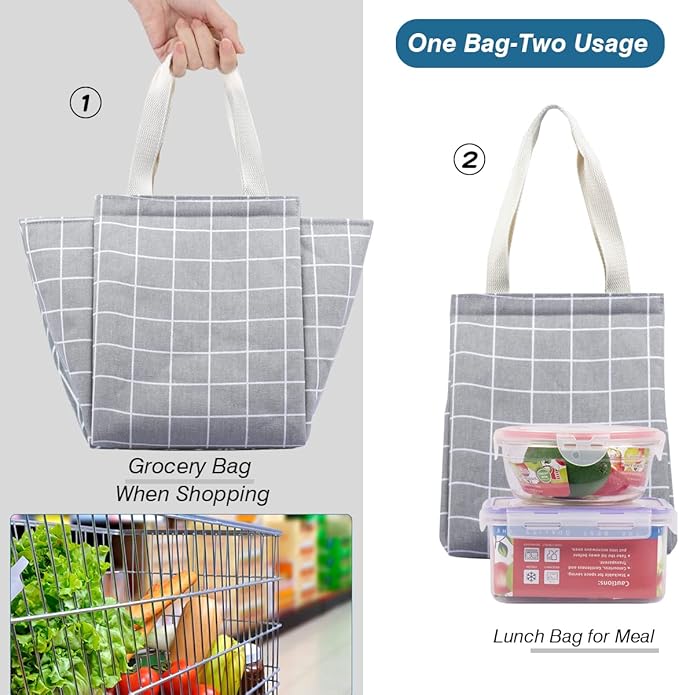 iknoe Insulated Lunch Bag for Women & Adults, 9L Foldable Wide-Open Cooler Bag with Pockets, Leakproof & Portable, for Picnic, Office, Beach (Gray grid)