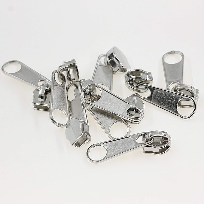 50PCS #3 Shiny Silver Pulls for Nylon Coil Zippers Metal Zipper Sliders for Jacket Luggage Purses Bags Bulk(Silver)