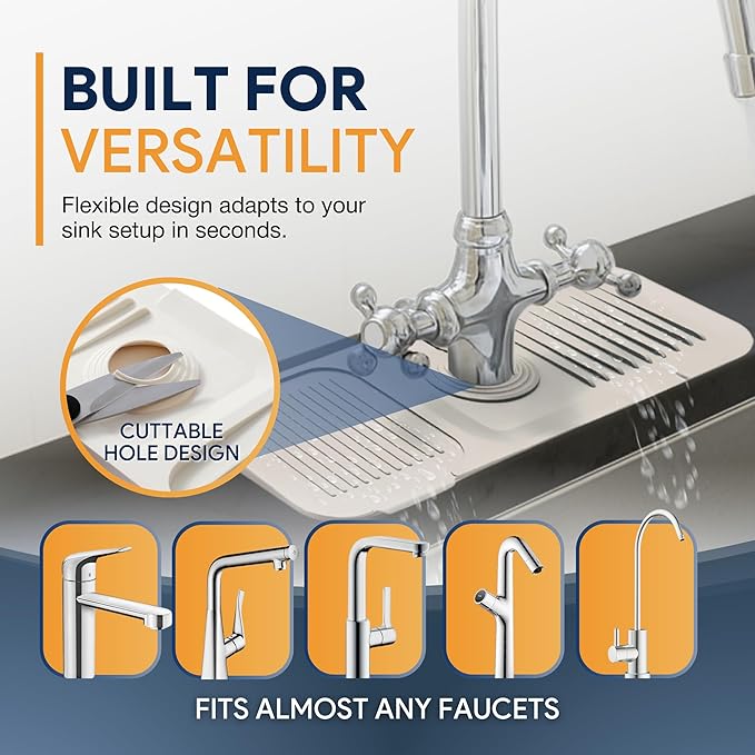 14.6” Silicone Faucet Mat For Kitchen Sink, Kitchen Sink Splash Guard Behind Faucet, Kitchen Faucet Mat For Kitchen Sink, Kitchen Sink Faucet Mat Splash Guard and Sink Water Splash Guard (Beige)