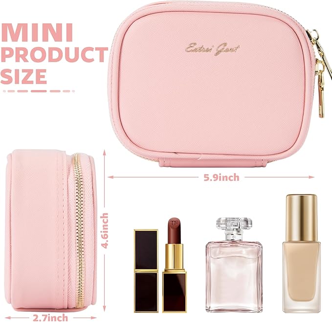 Small Makeup Bag with Led Mirror, Mini Travel Make up Bag 3 Light Modes Adjustable Brightness, for Women Organizer Cosmetic Bag, Portable Travel Train Toiletry Bag, for Pool Parties Work Touch-Ups