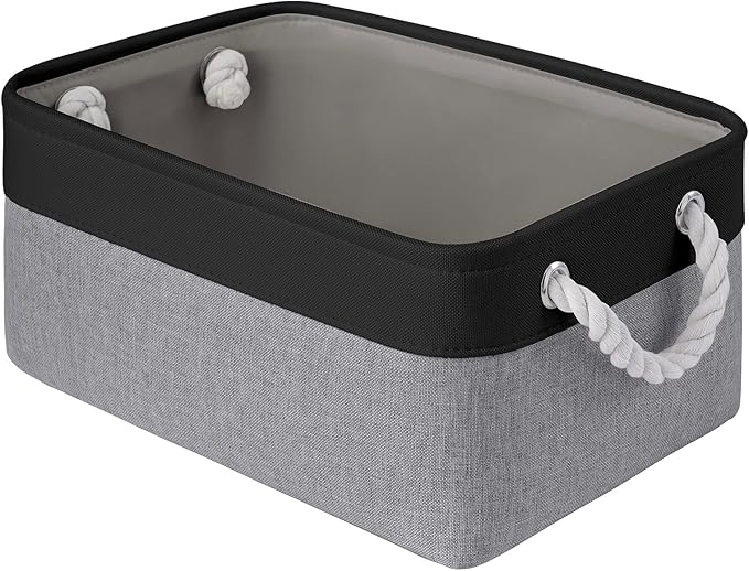 VQRTEXA Storage Baskets for Shelves 13.8x9.8x6.7 Inch, Foldable Fabric Storage Bins with Handles, Small Storage Baskets for Organizing Closet, Bathroom, Office, Home Organization (1-Pack, Black&Gray)