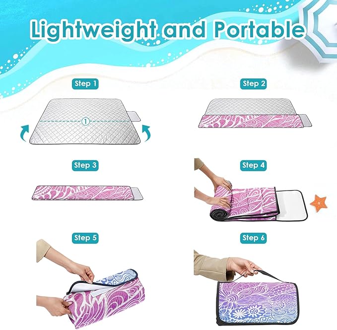 Waterproof Picnic Outdoor Blanket, 79" x 59" Sandproof Foldable Large Picnic Blanket for Beach, Camping, Park, Travel, Concert, Great Gift for Families and Couples (Hand Drawing)