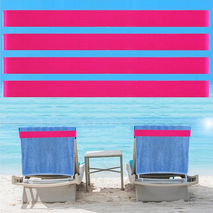 Towel Bands (4-Pack), Beach Towel Clips for Beach Chairs, Pool Lounge Chairs & Cruise Ships - Extra Durable Beach Essentials, Windproof Clips for Outdoor Travel Essentials(Pink)