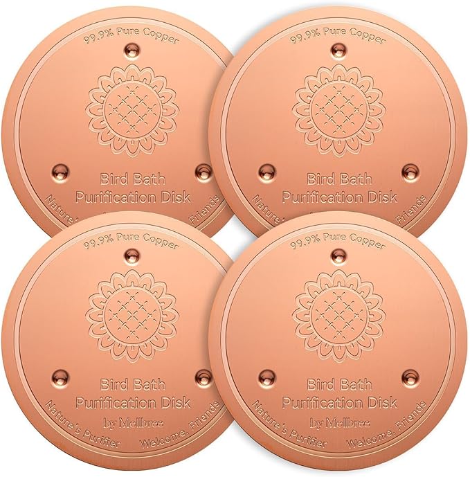 Mellbree 4-Pack Bird Bath Copper Disk, 0.6mm Reinforced 99.99% Pure Copper Cleaning Disk with Triple-Point Support for Physical Safe Clean Water All-Season (Sunflower)