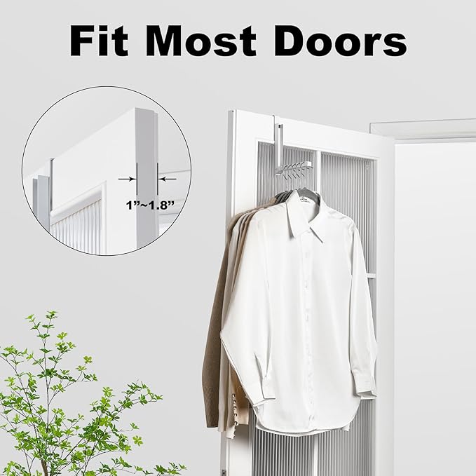 YAZYBHA 2 Pack Over The Door Hooks Hanger for Clothes, Foldable Over The Door Drying Rack for Laundry, Overdoor Hanger Hook with 6 Grooves for Towel, Coat, White
