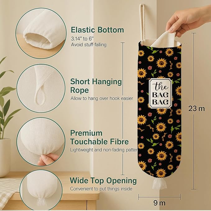 The Bag Bag Grocery Bags Holder, Sunflower Plastic Bags Holder for Kitchen Essentials, Reusable Hanging Plastic Sack Dispenser, Kitchen Gifts For Women Family Friends Grandma Mom