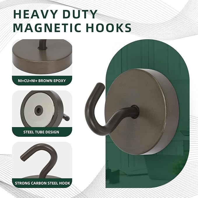 Neosmuk Magnetic Hooks, Cruise Ship Essentials, 100lb+ Heavy Duty Magnetic Hooks for Cruise Cabins, Refrigerator, Grill, Hanging, and Travel | Extra Strong Must-Have Magnet Hook, Grey, 5 Pack