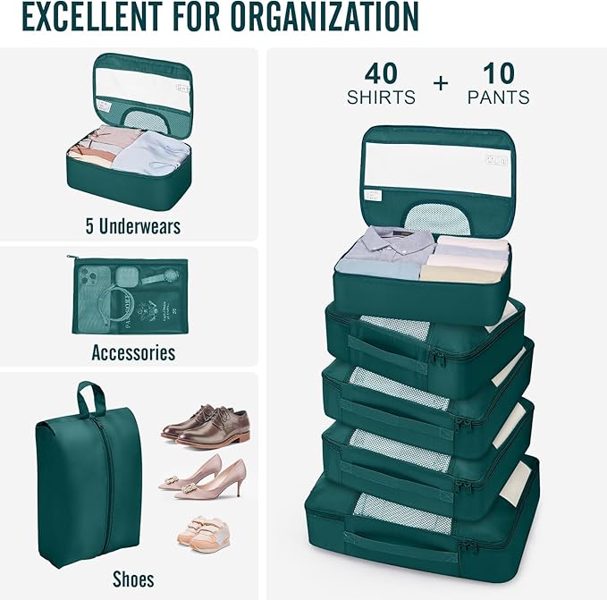 Veken 10 Set Packing Cubes for Travel Essential, Suitcase Organizer Bags in 4 Sizes, Carry-On Luggage Accessories with Large Laundry & Hanging Toiletry Bag, Must-Have for Airplane, Road Trip & Camping