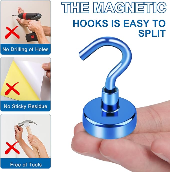 LOVIMAG Cruise Essentials, 170Lbs Cruise Door Magnets, Blue Magnet Hooks for Cruise Cabin Strong Magnetic Hooks for Hanging, Refrigerator, Celling -6 Pack
