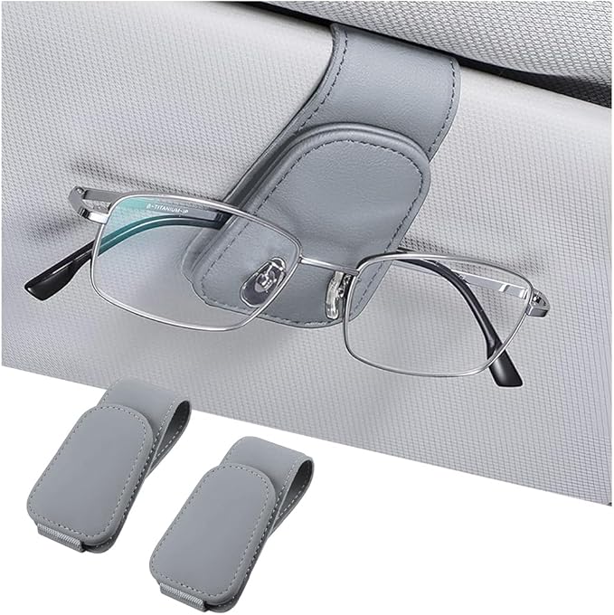 AICEL Sunglasses Holders for Car Sun Visor, Leather Eyeglasses Hanger Mounter, Magnetic Glasses Holder and Ticket Card Clip, Auto Interior Accessories Universal for SUV Pickup Truck