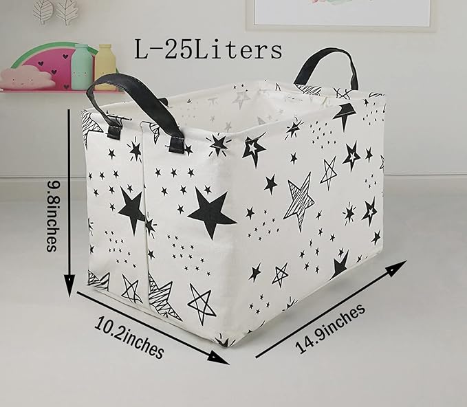 KUNRO Rectang Storage Basket Gift Shelf Basket Storage Bin, Nursery Basket Organizer Box for With Handles for Room Deco (Star)