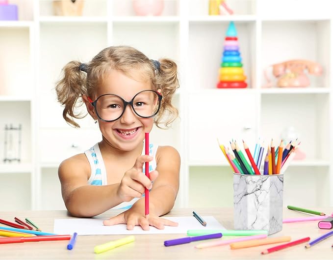 WAVEYU Pen Holder, Stand for Desk Pencil Cup for Girls Kids Durable Ceramic Desk Organizer Makeup Brush Holder for Office, Classroom, Home, White Marble