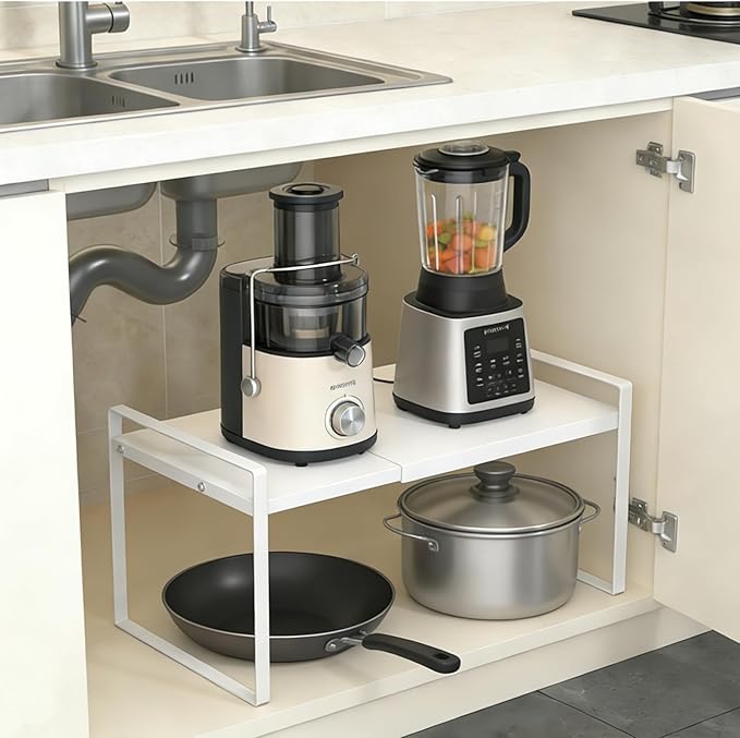 SKOGHUP Expandable Cabinet Shelf Organizer 14-25" L Stackable Kitchen Counter Shelf Rack Sink Riser Countertop Storage white(1 Pack)