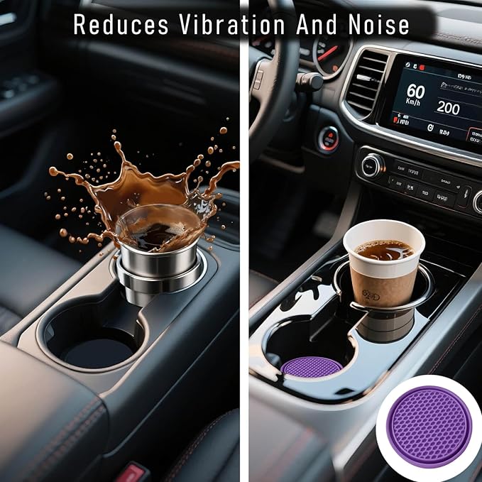 Car Cup Holder Coaster 4 Pack - Non Slip & Shockproof,Flexible PVC Rubber Insert for Car/Truck/SUV/Van (2.75"x0.2") Universal Fit Auto Cup Holders Accessories for Women and Man (Purple)