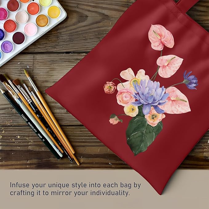 1 Pack Available Premium Canvas Reusable Tote Gift Bags,Made of Natural Canvas with Handle,Work,DIY,Shopping(Red)
