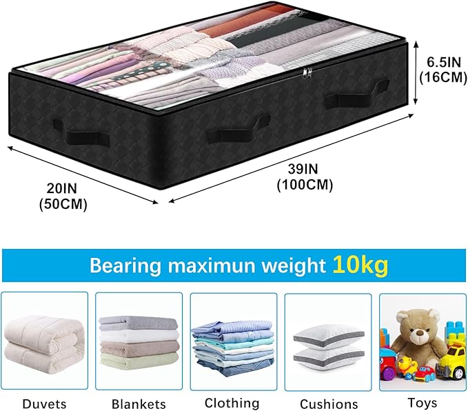 BiCINE 90L Under Bed Storage Containers, 8 Pack Foldable Closet Organizers and Storage Bins with Lid Clothes Underbed Storage Bags for Wrapping Paper, Blanket, Comforter, Towels, Sweaters, Pillows