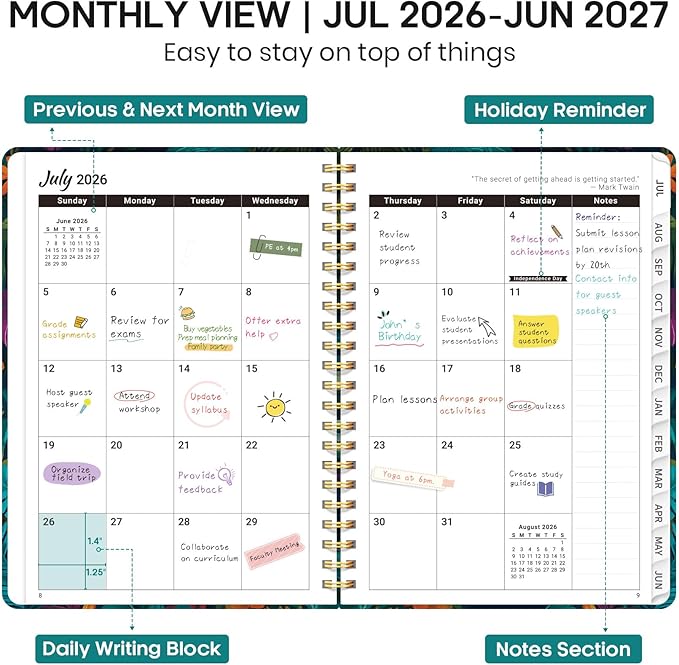 Academic Planner 2026-2027, Weekly and Monthly Calendar Book, July 2026 – June 2027, Hardcover Planner with Tabs, Perfect for Teachers, Students, Women & Men, A5 (6.4" x 8.5") - Giraffes