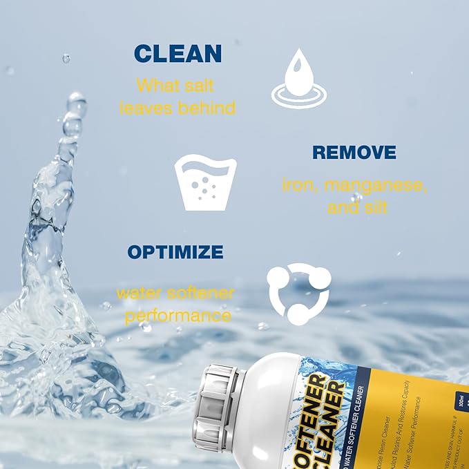 4-Pack Liquid Water Softener Cleaner, Water Softener Cleaner Solution Universal Cleanser for Hardwater Systems, 4 Ounce Bottle