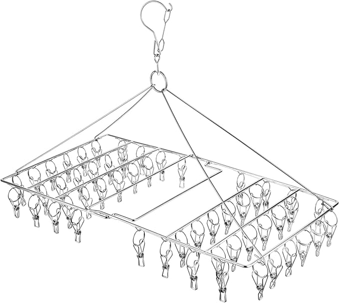 46 Clips Sock Dryer Folding Stainless Steel Space-Saving Drying Rack for Sock, Underwear, Baby Clothes and Small Laundry Items