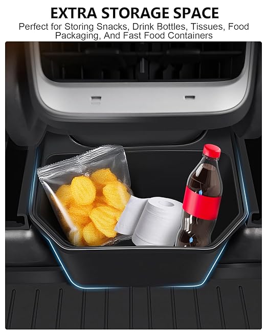 cybtkcar for Tesla Trash Can Model Y Refreshed Juniper Accessories 2020-2026 Rear Center Console Organizer Car Trash Can with Lid Model Y Backseat Storage TPE Under Seat Garbage Can 2nd Row Bin