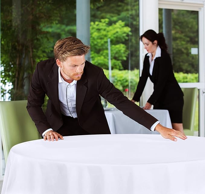 Utopia Kitchen Round Tablecloth 2 Pack (70 Inches, White), Machine Washable Polyester Table Cover for Dining, Buffet Parties, Picnics, Events, Weddings and Restaurants