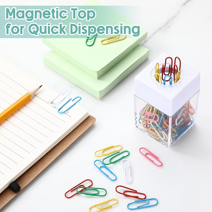 4 Pieces Magnetic Paper Clip Dispenser Holder Paperclip Dispenser for Desk, School, Office(White)