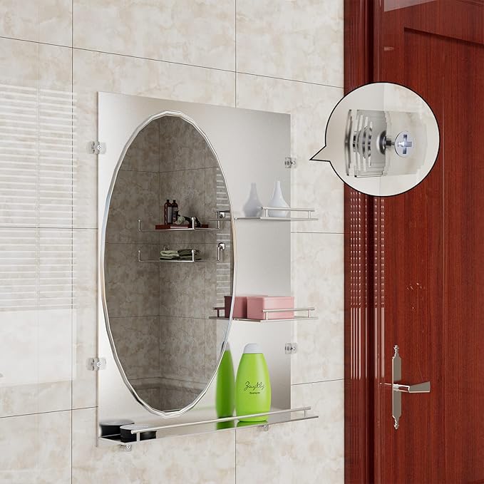 Mirror Holder Kit - 22 Crystal Clear Plastic Clips, Glass Retainer Clips, Hanging Kit with Screws and Fixed Mirror Box Door