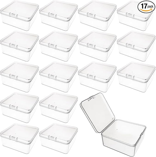 17-Pack Square Plastic Storage Boxes with Lids, Organizer Containers for Small Parts, Crafts, Jewelry, Office Supplies,Nails, SMT components (3 x 3 x 1.4inch) Plastic Case