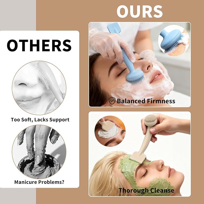 2 Pack Silicone Face Scrubber,2 in 1 Facial Cleansing Brush & Face Mask Applicator, Face Exfoliator Scrubber Waterproof Home Spa Facial Brush for Sensitive Skin (Dusty Blue and Off-White)
