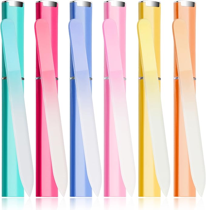 6 Pcs Glass Nail File With Case, Crystal Nail Files for Natural Nails Fingernail Files Set, Double Sided Etched Nail Filer Professional Ceramic Glass File for Travel Gifts Package Fine Grit