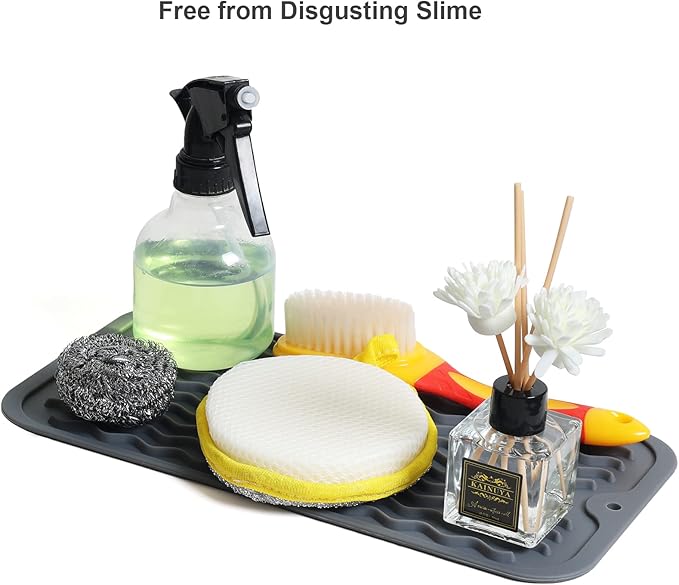 ZLR Silicone Dish Drying Mat for Kitchen Counter, Eco-Friendly Fast Dry Dish Mat, Easy Clean Multi Usage Drying Matt, Heat Resistant Trivet, 6" x 12" Extra Small, Dark Gray