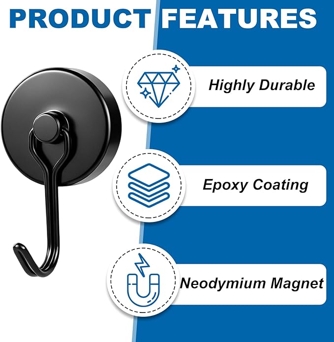 E BAVITE Magnetic Hooks, 120lbs Magnet Hook 2026 Cruise Cabin Ship Essentials Heavy Duty Strong Magnets Refrigerator Fridge Hanging for Classroom Beach Vacation Kitchen Grills Home 6PCS (Black)