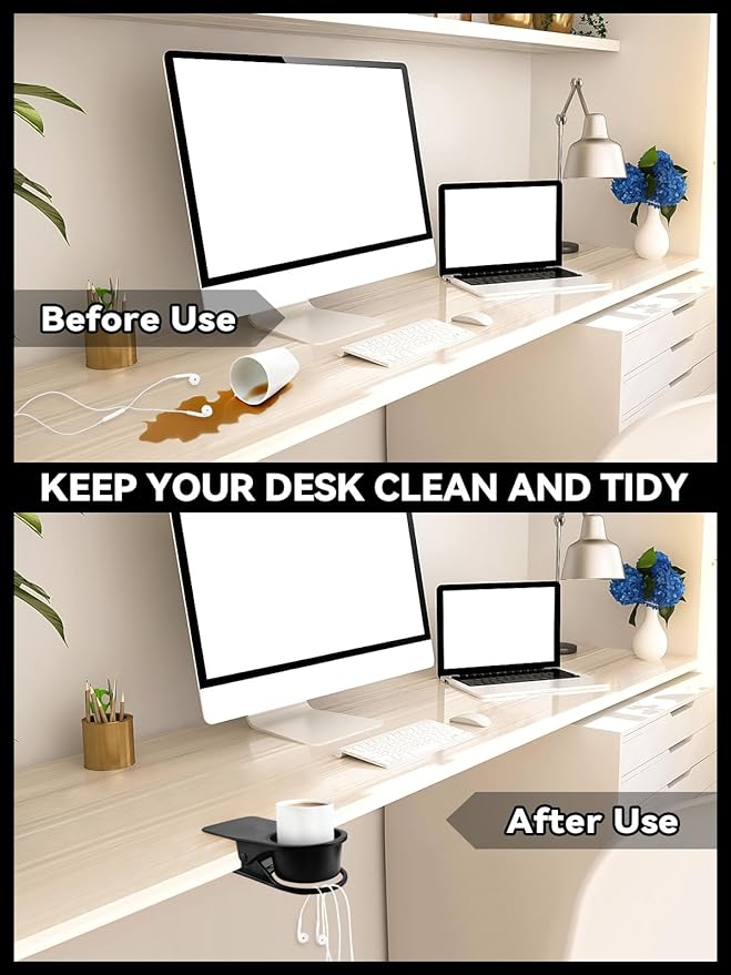 3PCS Drinking Cup Holder Clip, Kalolary Chair Desk Bottle Cup Stand DIY Glass Clamp Storage Saucer Clip for Potted Plant Beverage Soda Coffee Mug Holder Clip for Home & Office (Black)