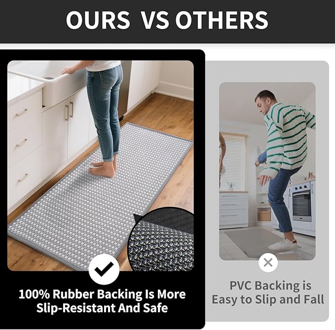 YDKGL Kitchen Mat Kitchen Rugs Sets of 2 PCS Non Slip Washable, Super Absorbent Soft Braided Kitchen Mats for Floor, Rubber Backing Comfort Standing Kitchen Sink Mat Runner Rug, Gray 17"x28"+17"x59"