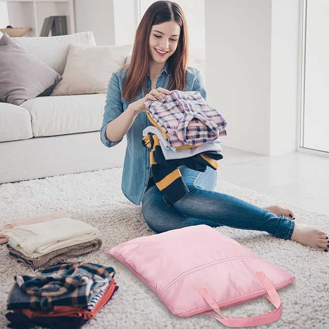 2 Pcs Travel Laundry Bags Waterproof with Handle Dirty Clothes Bag for Traveling Hanging Laundry Hamper with Two Zippered Pockets Washable Reusable for Sports Home Travel College Dorm (Pink)